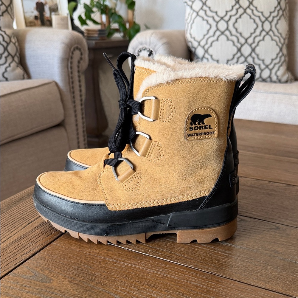 Sorel Tan and Black Winter Boots